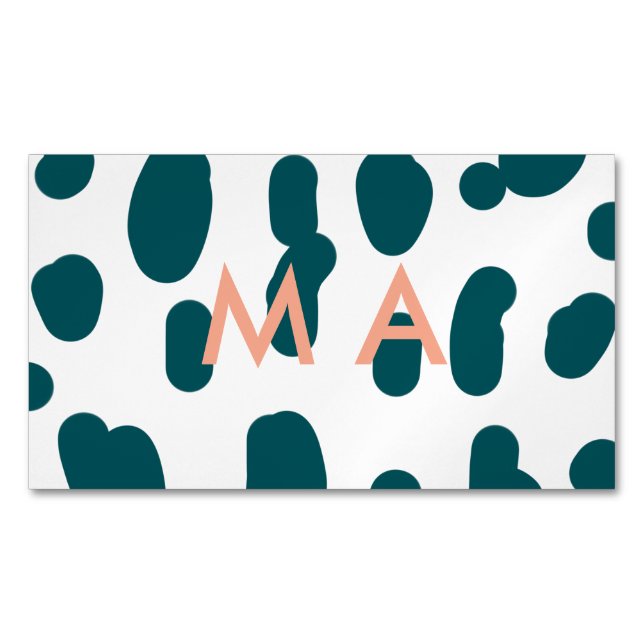 Cartão De Visitas Magnético Blue polkadot orange pastel monogram man letter pa (Frente)