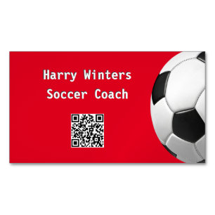 Cartão De Visitas Magnético Bola de Futebol Minimalista Vermelha Código QR Tre