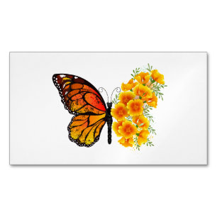 Cartão De Visitas Magnético Borboleta Flor com Amapola da Califórnia Amarela