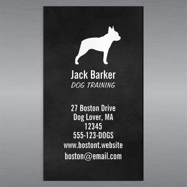Cartão De Visitas Magnético Boston Terrier Dog Silhouette Vertical (Criador carregado)