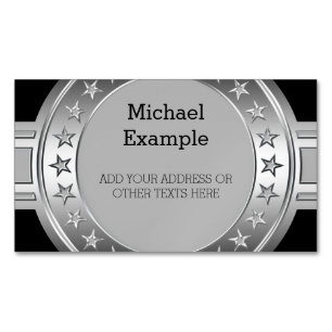 Cartão De Visitas Magnético Botão/bandeira - prata das estrelas + seu backgr