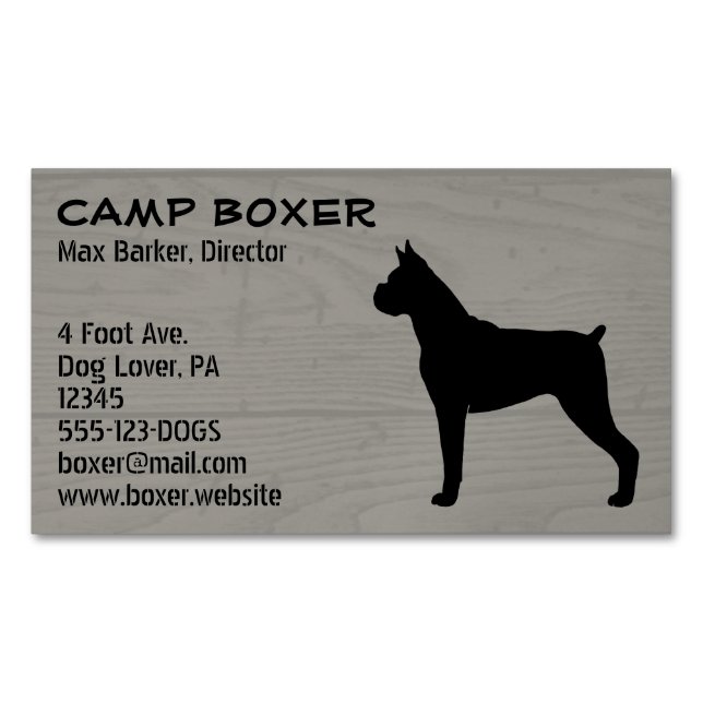 Cartão De Visitas Magnético Boxer Dog Silhouette Faux Wood Style (Frente)