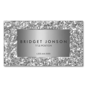 Cartão De Visitas Magnético Branca Simples Moderna E Cinza Brilhante