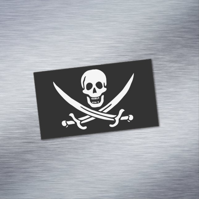 Cartão De Visitas Magnético Branco, Bandeira Pirata, Calico Jack, Caveira e Cu (Posição Original)
