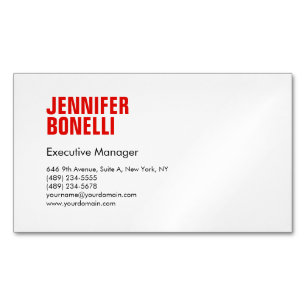 Cartão De Visitas Magnético Branco vermelho-vermelho-preto moderno e profissio