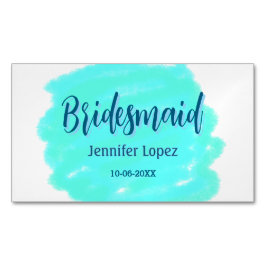 Cartão De Visitas Magnético Bridesmaid azul verde aquarela adiciona nome data 