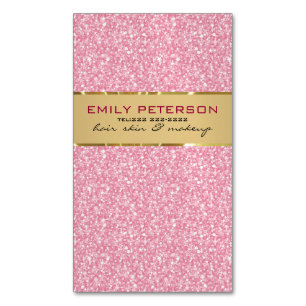 Cartão De Visitas Magnético Brilhante Rosa Elegante Com Acentos Dourados