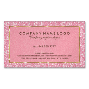 Cartão De Visitas Magnético Brilhante Rosa Elegante E Suspira Acentos Dourados