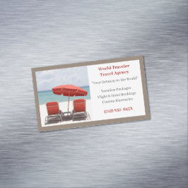 Cartão De Visitas Magnético Brown Red Chairs Agência Viagem Agent Beach