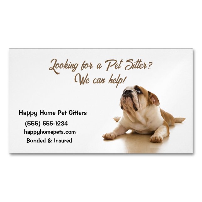 Cartão De Visitas Magnético Bulldog, infelizmente, à procura de um Pet Sitter  (Frente)