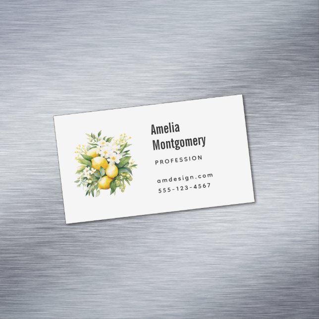 Cartão De Visitas Magnético Buquê de Limão com Flores Brancas (Posição Original)