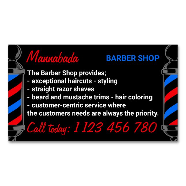 Cartão De Visitas Magnético Cabelo de cabelos de polo preto (Frente)