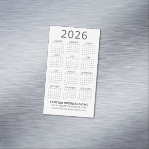 Cartão De Visitas Magnético Calendário Simples Moderno Branco 2026