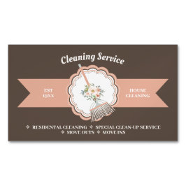 Cartão De Visitas Magnético Caligrafia Janitorial Brown Limpeza Familiar