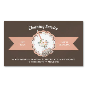 Cartão De Visitas Magnético Caligrafia Janitorial Brown Limpeza Familiar