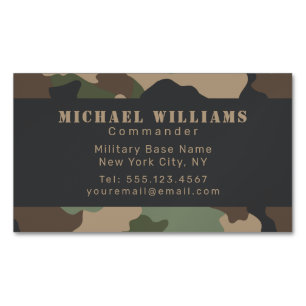 Cartão De Visitas Magnético Camuflagem Woodland Camo Khaki Tan Monograma Preto
