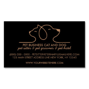 Cartão De Visitas Magnético Cão Gato Marrom Preto Logotipo Simples Veterinário