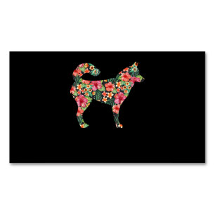 Cartão De Visitas Magnético Cão Silhoule Husky Flower Funny Dog Siberian