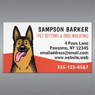 Cartão De Visitas Magnético Cão Walker Pet Sitting German shepherd Animal Care