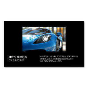 Cartão De Visitas Magnético Carro Esportivo Azul Close Up