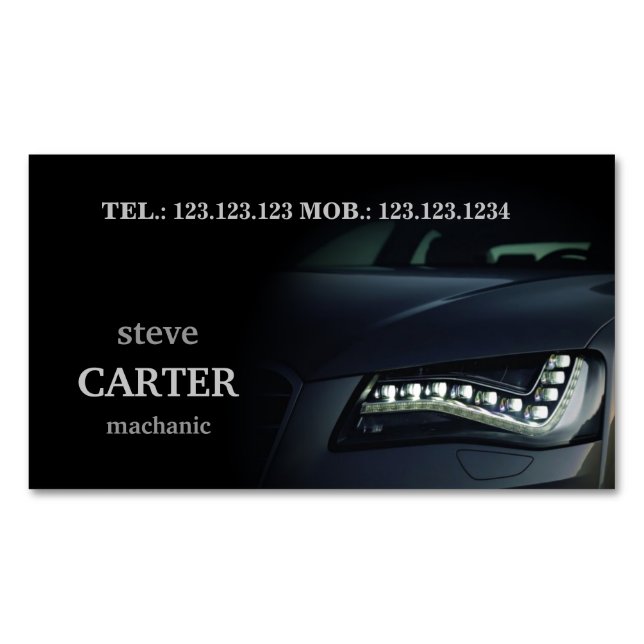 Cartão De Visitas Magnético Cartão automotriz da luz do preto do carro do (Frente)