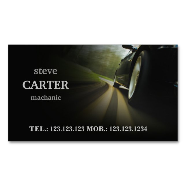 Cartão De Visitas Magnético Cartão automotriz da roda do preto do carro do (Frente)