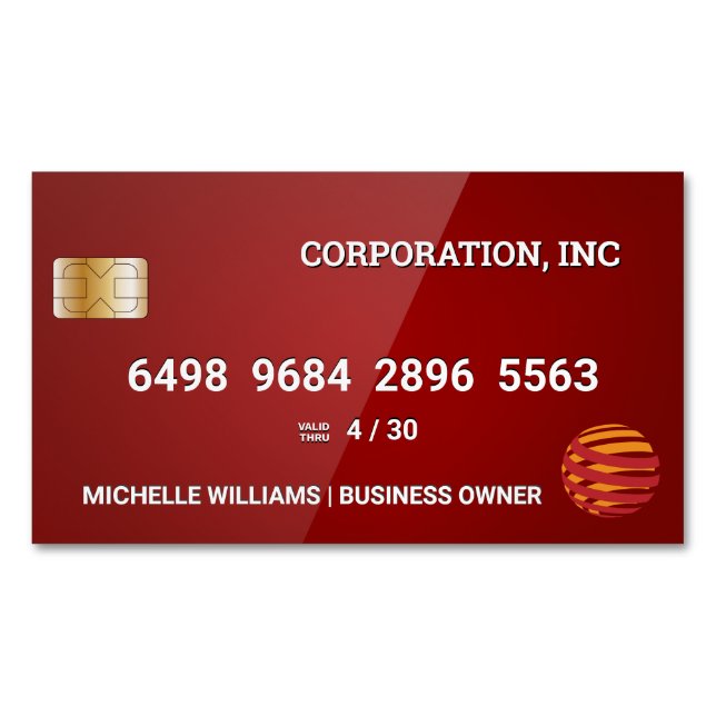 Cartão De Visitas Magnético Cartão de Crédito | Vermelho brilhante (Frente)