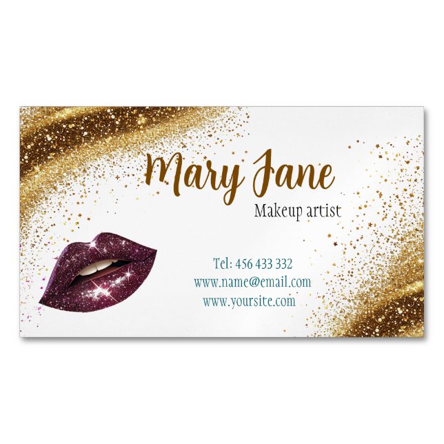 Cartão De Visitas Magnético cartão de visita com brilho dourado (Frente)