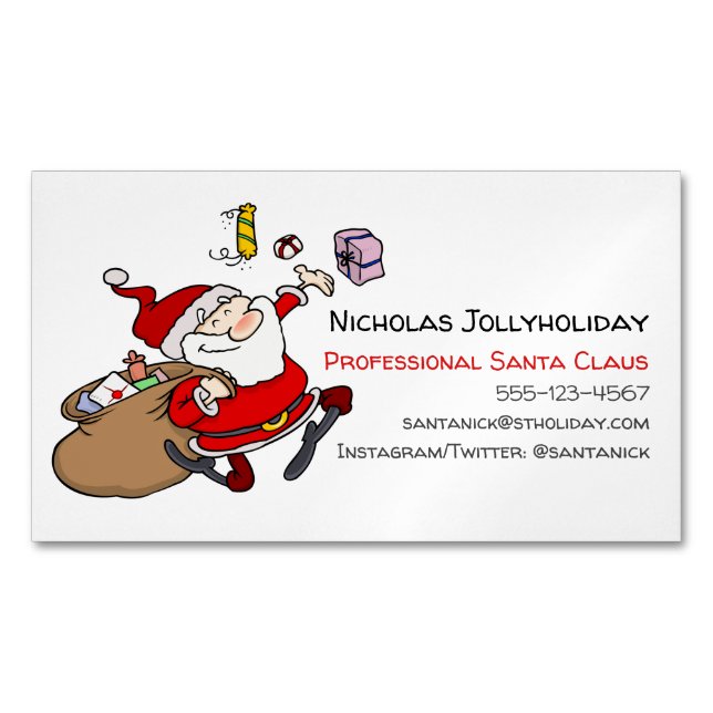 Cartão De Visitas Magnético Cartoon Informal do Papai Noel Profissional (Frente)