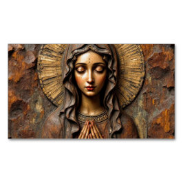 Cartão De Visitas Magnético Carved Devotion  Wooden Mary