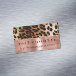 Cartão De Visitas Magnético Castanho Leopardo Rosa Dourada