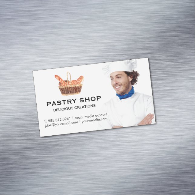 Cartão De Visitas Magnético Cesta de Baguettes | Chef (Posição Original)