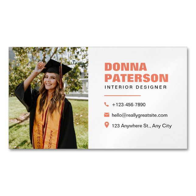 Cartão De Visitas Magnético Chamada Mínima Simples Laranja Profissional (Frente)