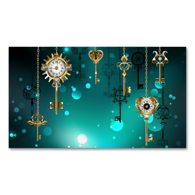 Cartão De Visitas Magnético Chaves de Esqueleto Anticas em Fundo Verde (Frente)