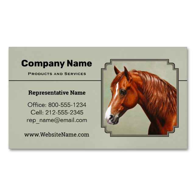 Cartão De Visitas Magnético Chestnut Morgan Horse Sage Green (Frente)