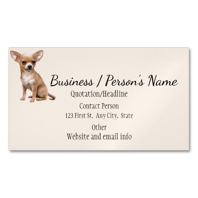 Cartão De Visitas Magnético Chihuahua Dog Pet Animal Logo Personalizado (Frente)