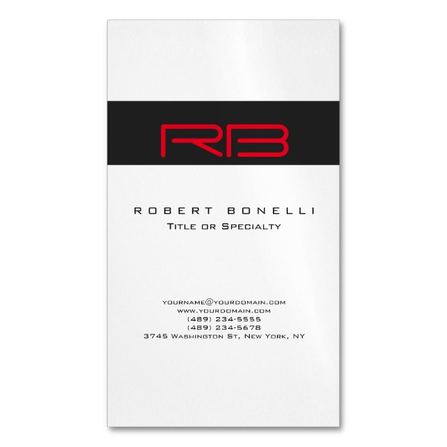 Cartão De Visitas Magnético Chubby Monograma Cinza Vermelha Cartão de visita (Frente Vertical)