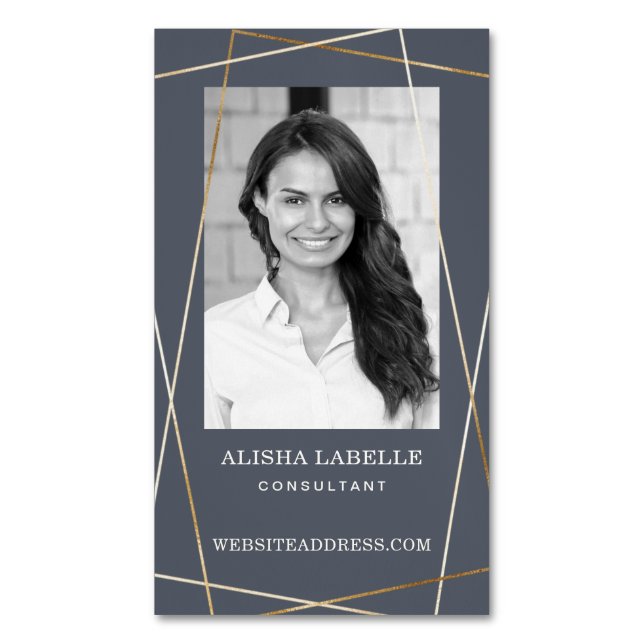 Cartão De Visitas Magnético Cinza e esquema geométrico de fotos e monograma Do (Frente Vertical)