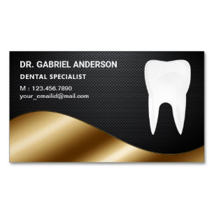 Cartão De Visitas Magnético Clínica Dentária Dente de Fibra de Carbono Dourada