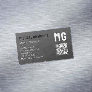 Cartão De Visitas Magnético Código QR com padrão de malha geométrica cinza esc