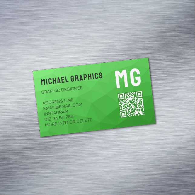 Cartão De Visitas Magnético Código QR com padrão de malha geométrica verde cla (Posição Original)