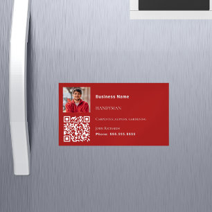Cartão De Visitas Magnético Código QR da foto branca branca do Handyman