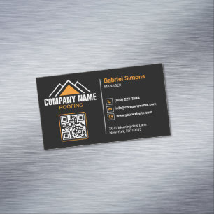 Cartão De Visitas Magnético Código QR de Construção de Telhado Laranja Minimal
