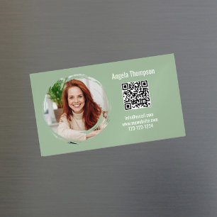 Cartão De Visitas Magnético Código QR de Foto Verde Moderno Magnético