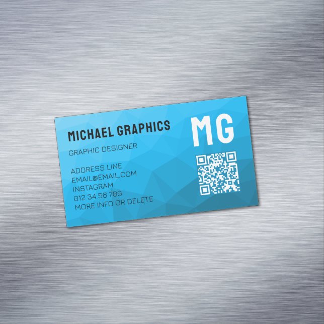 Cartão De Visitas Magnético Código QR de padrão de malha geométrica gradiente  (Posição Original)