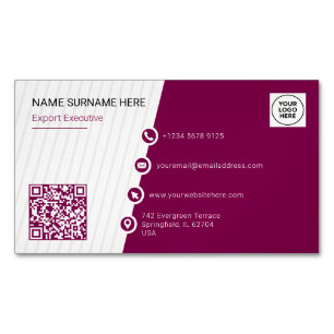 Cartão De Visitas Magnético Código QR Formal Minimalista Borgonha