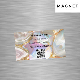 Cartão De Visitas Magnético Código QR holográfico do agato de ouro bege