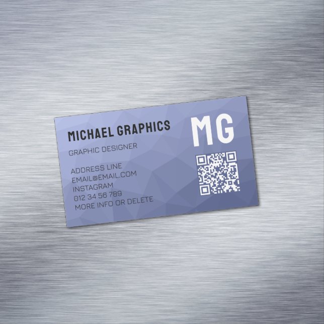 Cartão De Visitas Magnético Código QR padrão de malha geométrica com gradiente (Posição Original)
