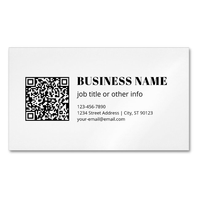 Cartão De Visitas Magnético Código QR personalizado e texto retrô-moderno edit (Frente)