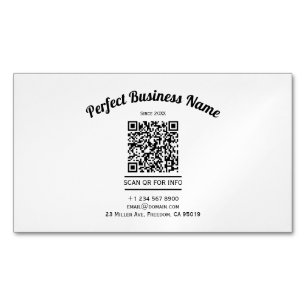 Cartão De Visitas Magnético Código QR - Preto e Branco Simples Clara